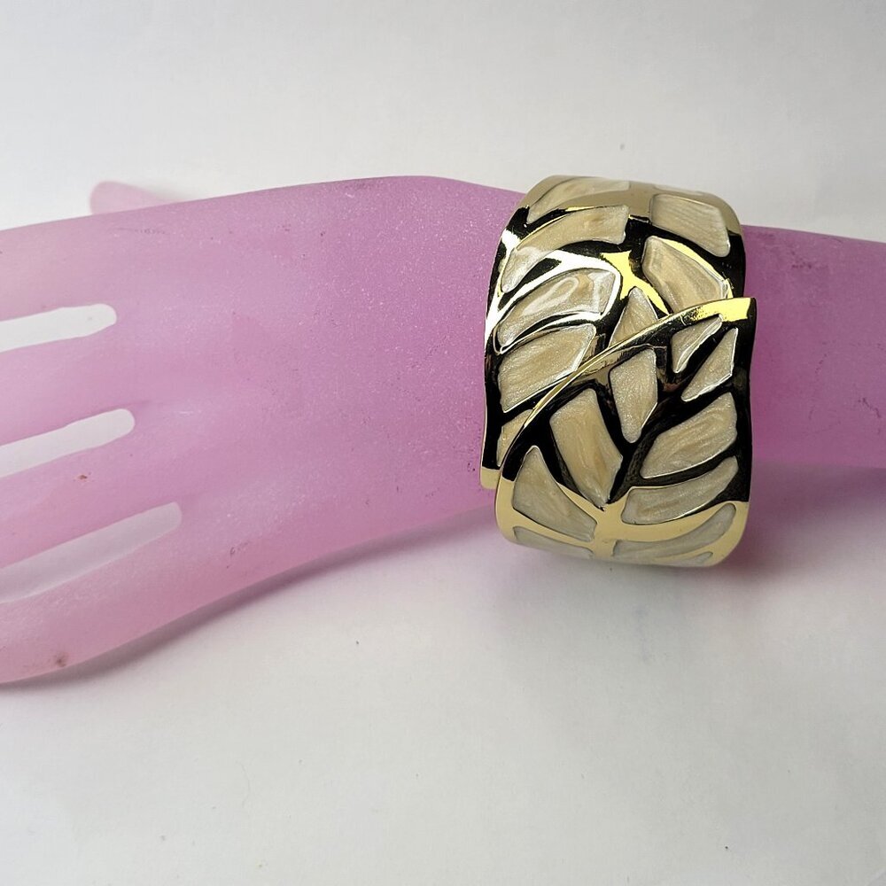 White Enamel 'Leaf' Hinged Bangle